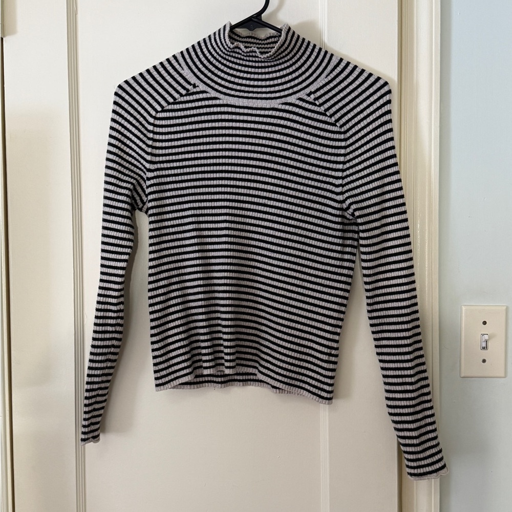 Black and White Cropped Striped Turtleneck Sweater